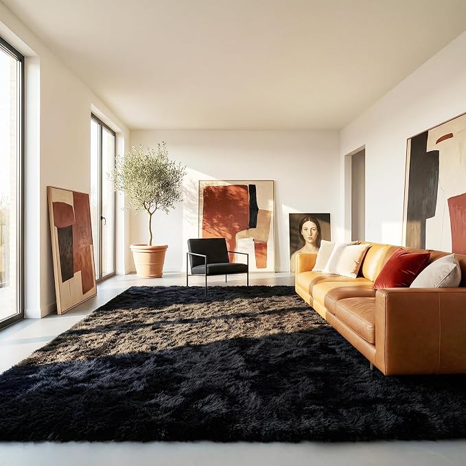 PAGISOFE 4x6 Fluffy Bedroom Rugs Black Modern Living Room Area Rug Fuzzy Shaggy - Image 9