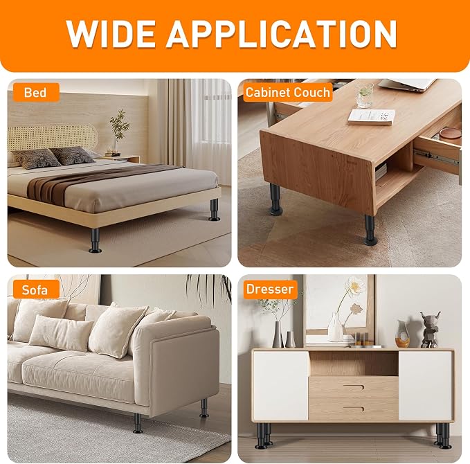 4 Pcs Adjustable Height Furniture Support Legs 4.72-7.48 inch, Metal Adjustable - Image 6