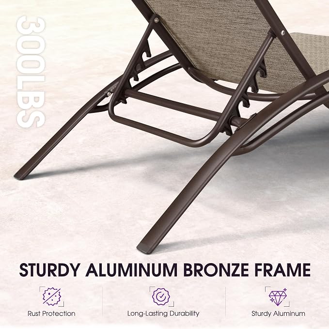 PURPLE LEAF Outdoor Chaise Lounge Chair Set of 3 Patio Pool Lounger Bronze - Image 7