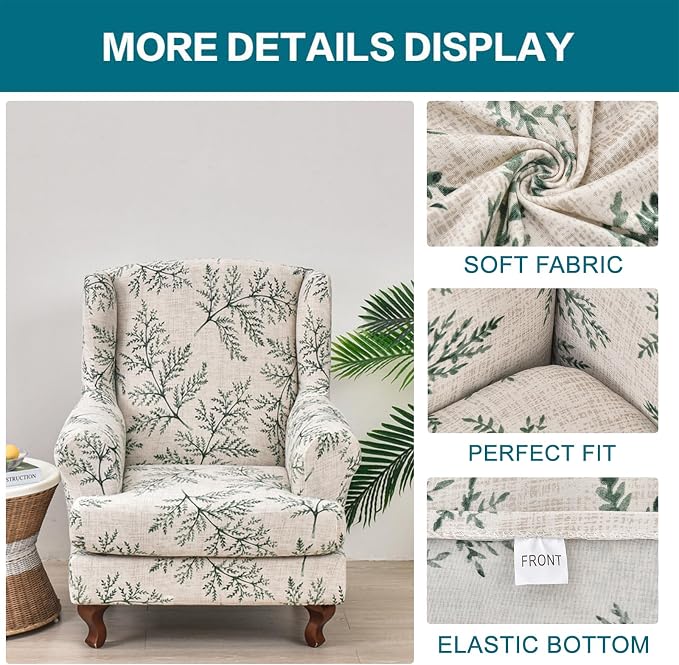 KRFOONN Stretch Wing Chair Slipcovers Printed 2 Piece Wingback Chair Covers - Image 2