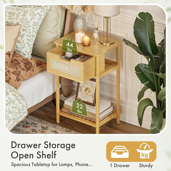 Bamboo Nightstand, Boho Side Table - Image 3