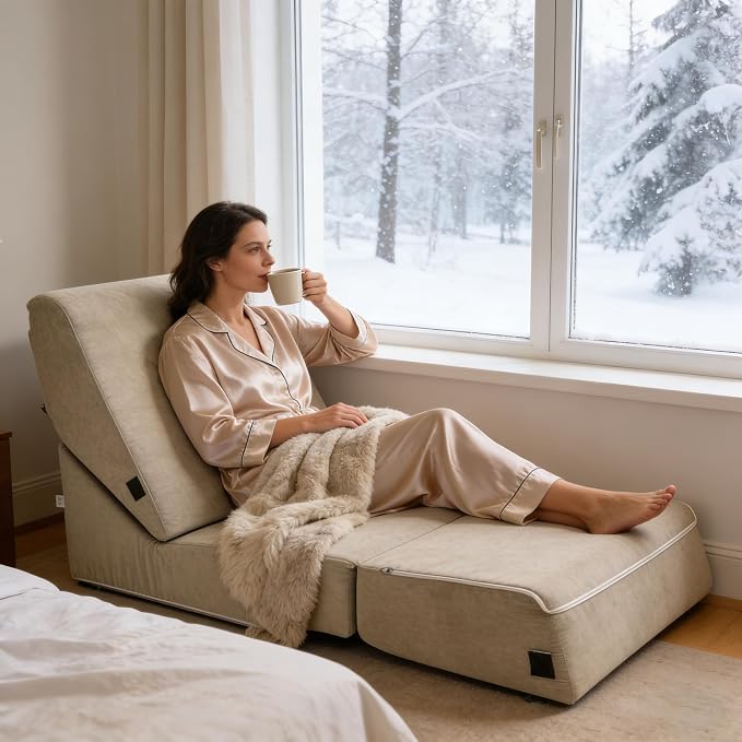 jela Luxury Corduroy Indoor Chaise Lounge, Foldable Sofa Bed Chair - Image 3