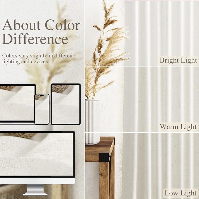 Beige White Linen Curtains 72 Inch Length - Image 3