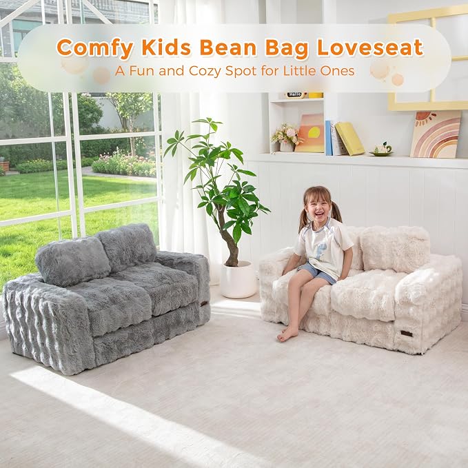 MAXYOYO Extra Wide Kids Bean Bag Chair, Comfy Bubble Fabric Bean Bag Sofa - Image 3