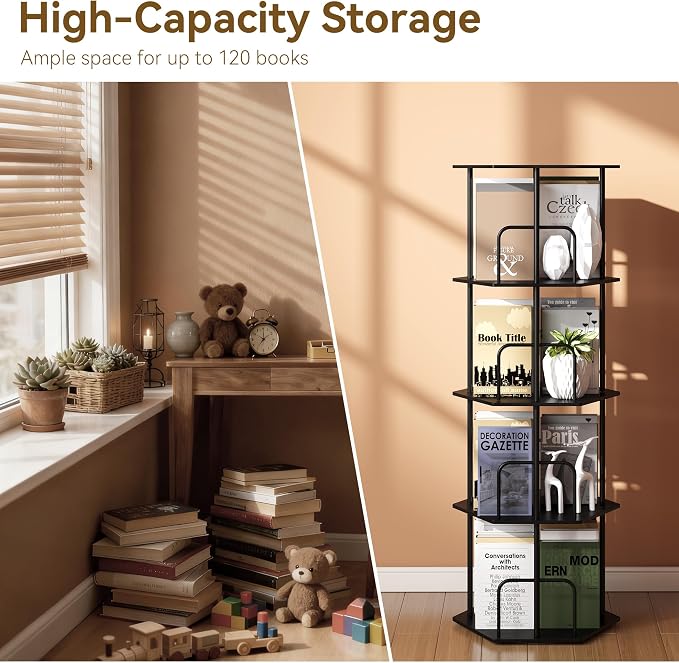 SUNMORY 4 Tier Rotating Bookshelf Tower, Revolving 360 ° Spinning Bookcase - Image 3