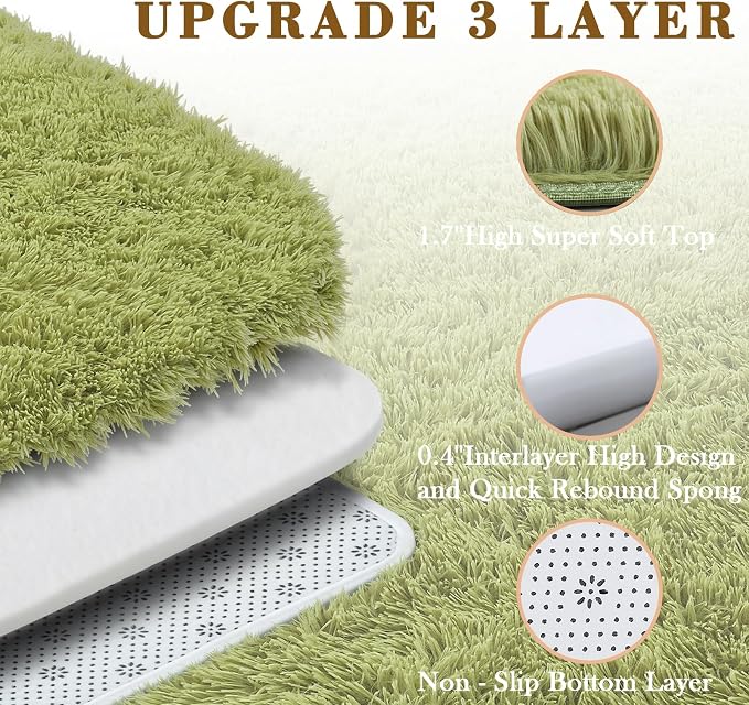 Green Grass Area Rugs for Bedroom, 3x5 Shag Fluffy Carpet, Fuzzy Furry Plush - Image 3