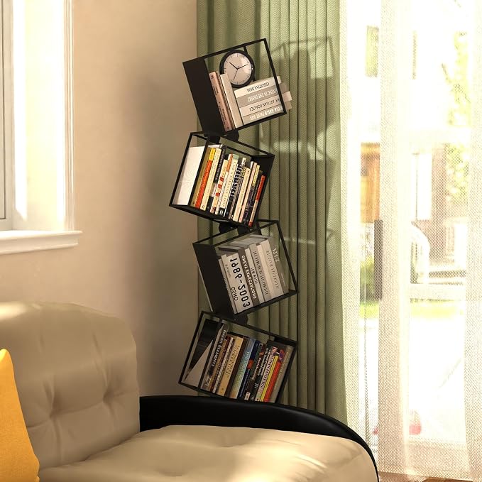 5-Tier Metal Geometric Bookshelf – Modern Narrow Floor Bookcase, Space-Saving - Image 8