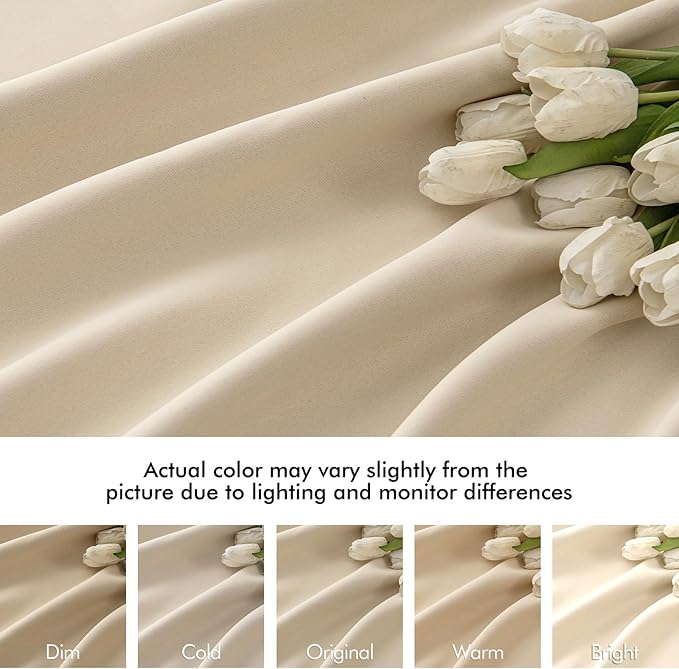 MIULEE Cream Beige Back Tab Light Blocking Curtains 132 Inch Length 2 Panels Set - Image 8