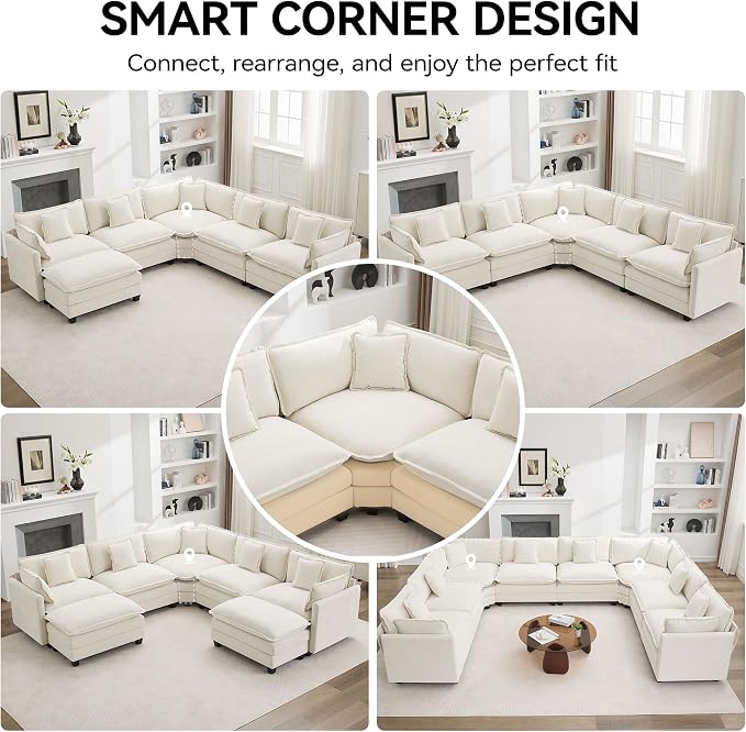 147'' Oversized U Shaped Cloud Sectional Sofa, Chenille Deep Seat Couches - Image 6