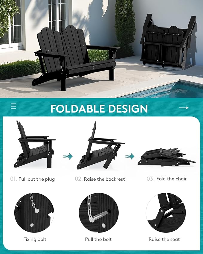 SERWALL 4 Pieces HDPE Patio Adirondack Chair Set, 2 Adirondack Chair - Image 7
