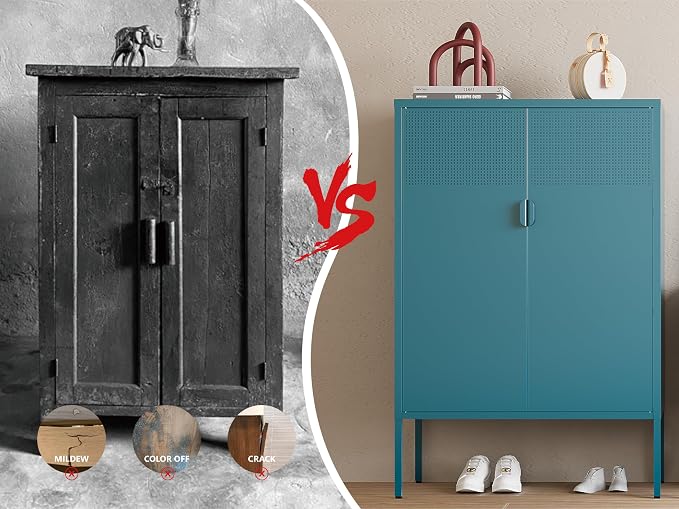 Metal Storage Cabinet, 2 Door TV Stand, Metal Mesh Accent Cabinet, Magnetic - Image 6