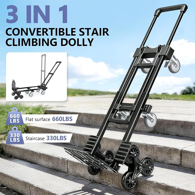 KEDSUM 3-in-1 Convertible Stair Climbing Dolly, 660LBS Heavy Duty Dolly Cart - Image 2