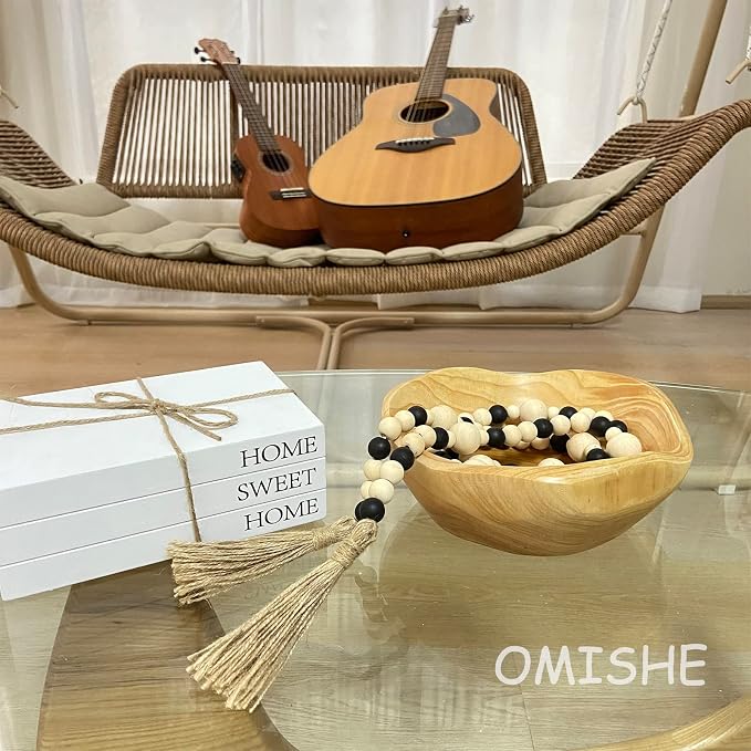 OMISHE Wood Bead Garland with Tassels 61 Inches, Boho Farmhouse Wooden - Image 4