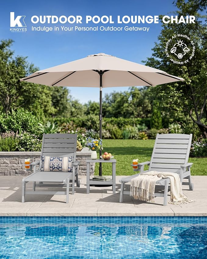 KINGYES HDPE Lounge Chair Outdoor Set of 4, Patio Chaise Lounge Recliner - Image 9