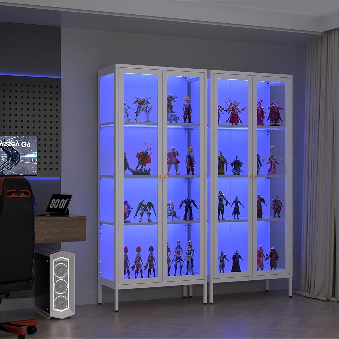 Polup Display Cabinet with 3 Color LED Lights and Tempered Glass, 66 Inch Tall - Image 9