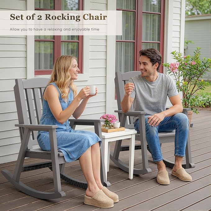 Greesum Outdoor Rocking Chair, 300lbs All-Weather Patio Resin Rocker, - Image 7