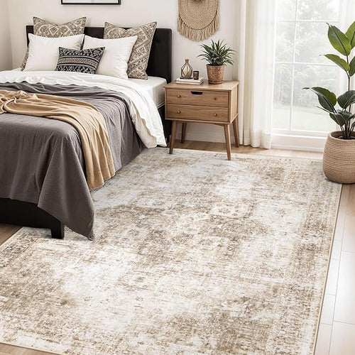Area Rug 5x7 Washable Rug, Vintage Boho Medallion Rugs Non-Slip Soft Low Pile - Image 2