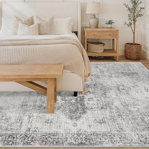 Area Rug 6x9 Washable Rug, Vintage Boho Medallion Rugs Non-Slip Soft Low Pile - Image 2