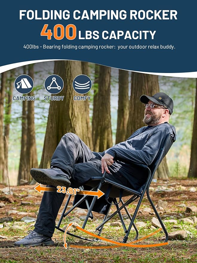 Timber Ridge Folding Oversized Rocking Camping Chair, 400lbs Capacity Portable - Image 4