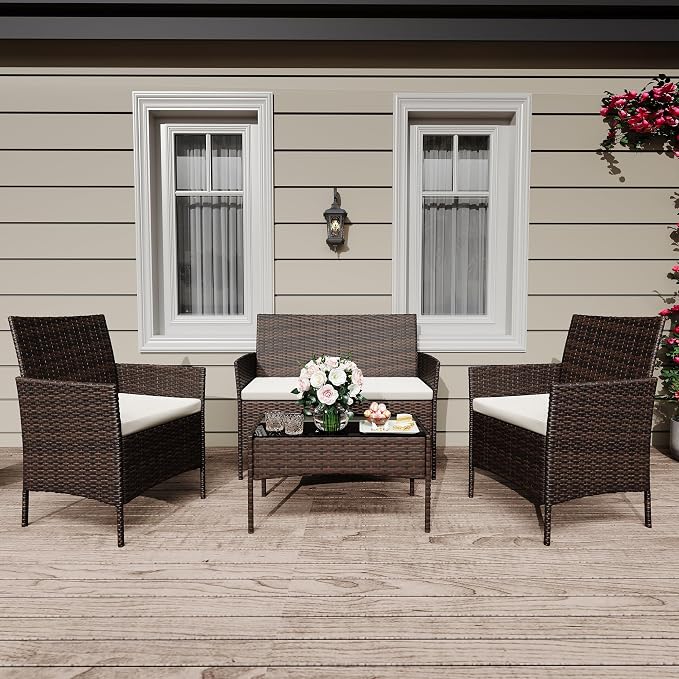 GarveeLife 4-Piece Patio Furniture Set, Rattan Outdoor Furniture by GarveeLife