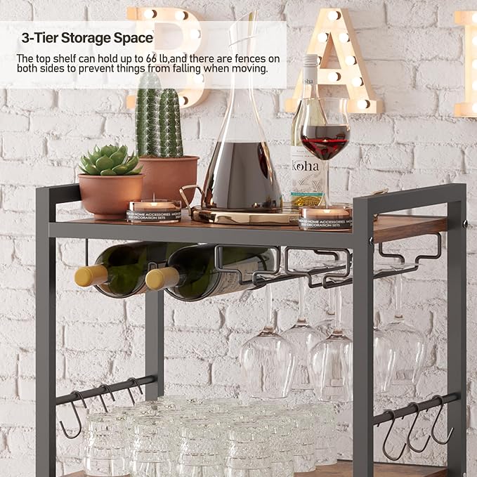 TUTOTAK Bar Cart, Home Bar Serving Cart, Microwave Cart, Drink Cart, Mobile - Image 5