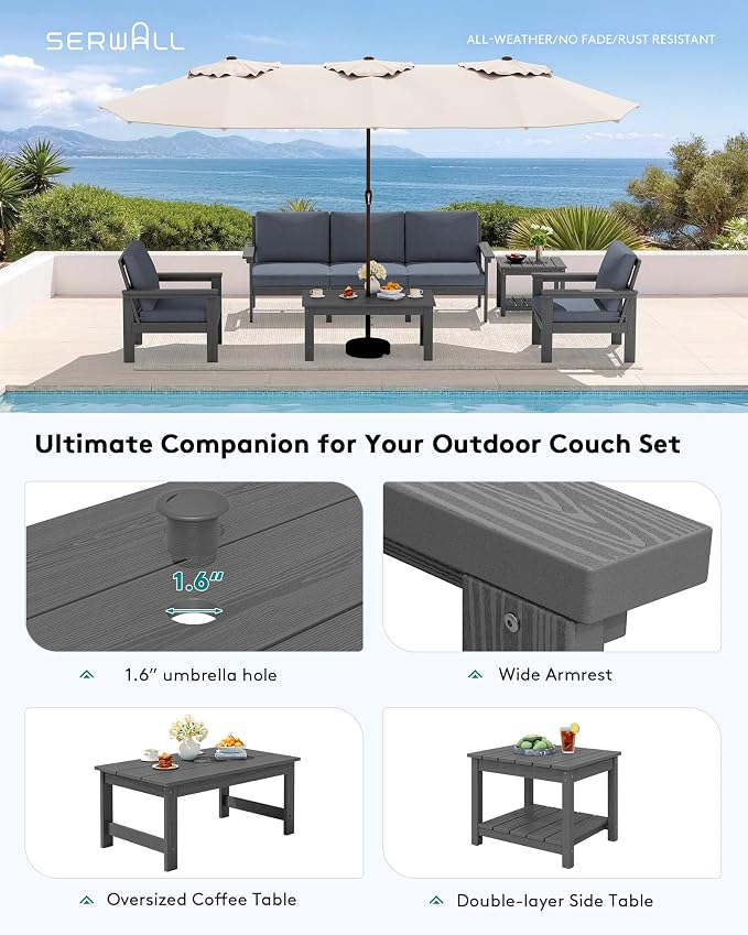 SERWALL HDPE Patio Furniture Set, 7-piece Outdoor Sectional Sofa Set, All - Image 6