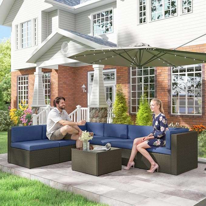 Outsunny 7 Piece Patio Furniture Set, Wicker Outdoor Sectional Sofa Set - Image 9