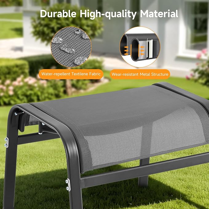 ONBRILL Outdoor Ottoman Set of 2, All Weather Outdoor Foot Stool - Image 5