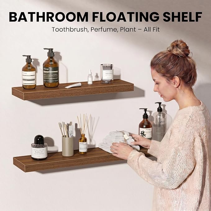 Fun Memories Floating Shelves for Wall, 48 Inch Long Set of 2 Rustic Wood Wall - Image 4