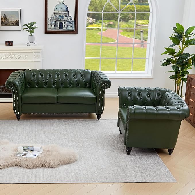 QHITTY 2 Piece Living Room Set, Sectional Chesterfield Sofa Chair Contemporary - Image 6