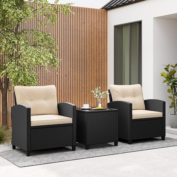 Tangkula 3 Piece Patio Furniture Set, Rattan Conversation Set w/Soft Seat & - Image 2
