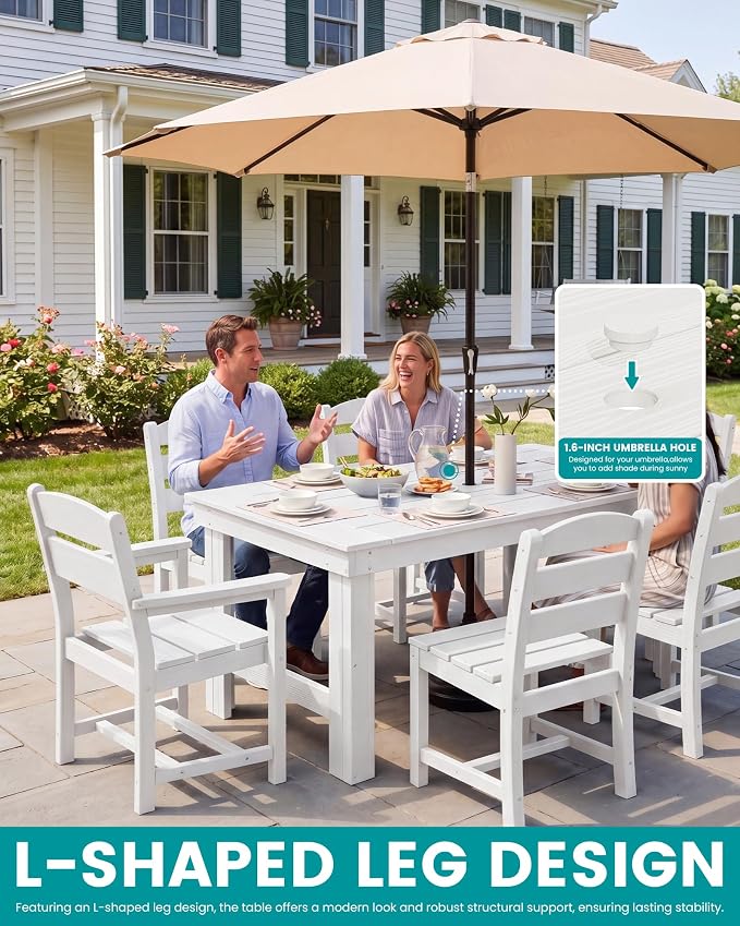 SERWALL Outdoor Dining Table Set, 67‘’ HDPE Patio Dining Set - Image 4