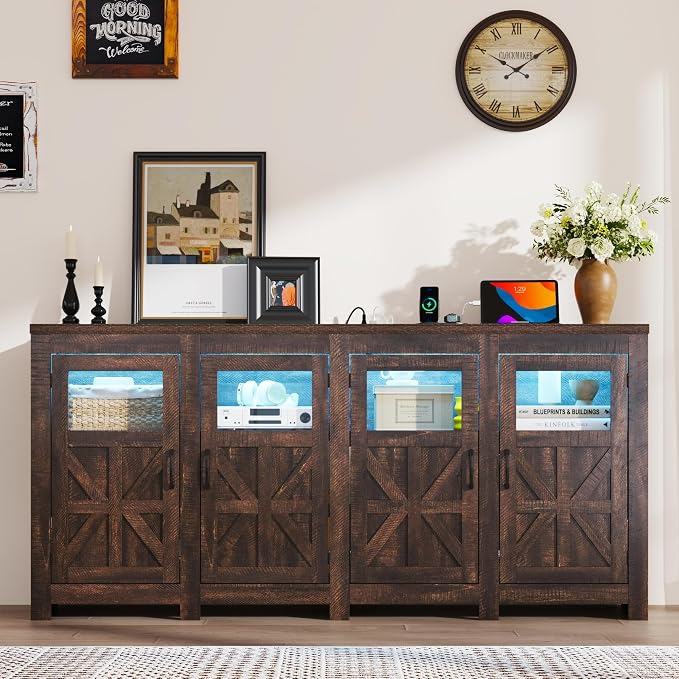 74" Large LED Farmhouse TV Stand - Image 8