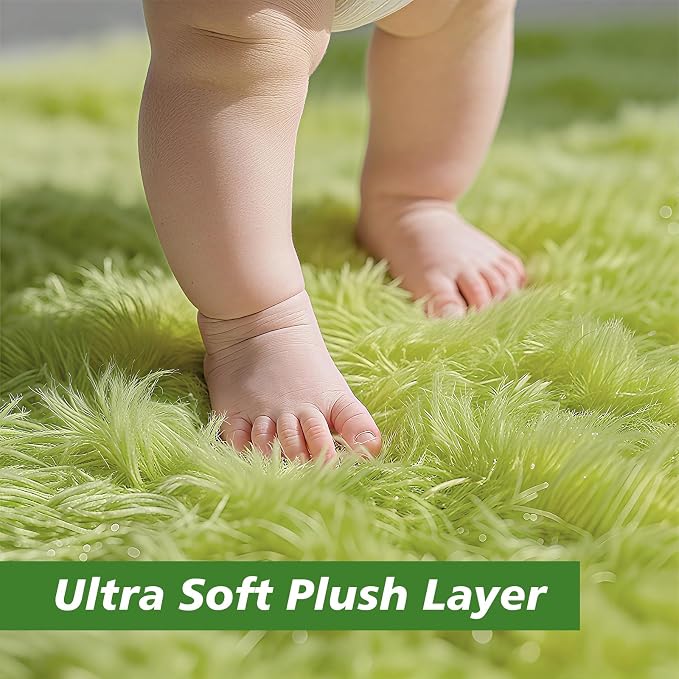 Shag Area Rug for Bedroom 5x8, Grass Green Fluffy Area Rugs for Living Room - Image 3