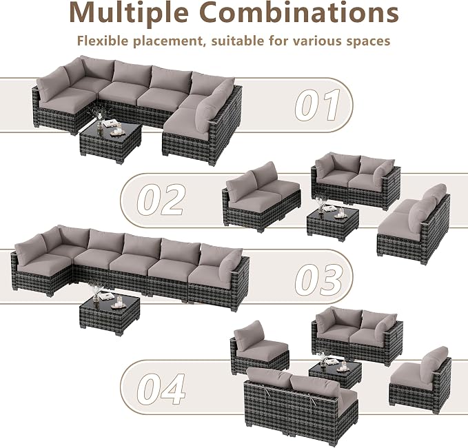 LOUVIXA 7 Piece Outdoor Patio Furniture Set, Outdoor Sectional Sofa, Wicker - Image 4