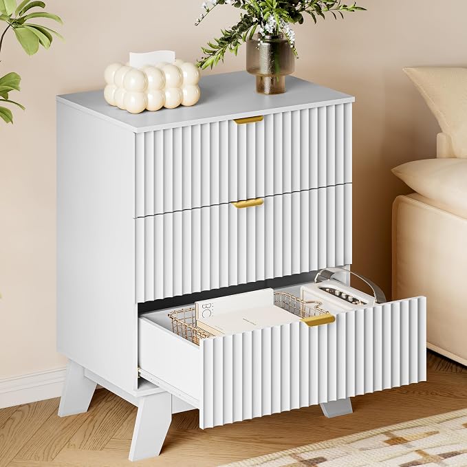 BORNOON Fluted 3 Drawer Dresser, 30.3" Tall Compact Modern Boho Chest of Drawers - Image 4