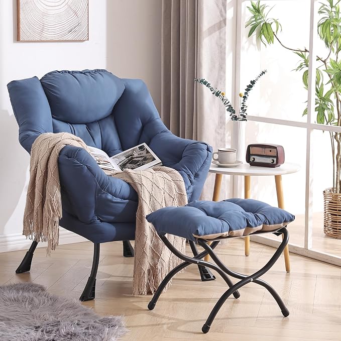 Welnow Lazy Chair with Ottoman, Modern Accent Chair with Armrests and a Side - Image 8