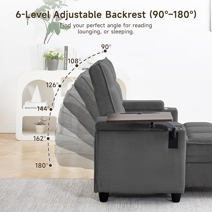 Oversized Recliner Chair with Swivel Tray Table, Modern Tufted Linen Fabric - Image 8
