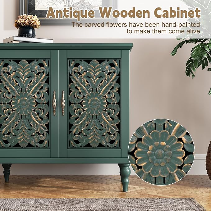 ARTPOWER Accent Cabinet with 2 Doors, Vintage Carved Wood Storage Cabinet - Image 8