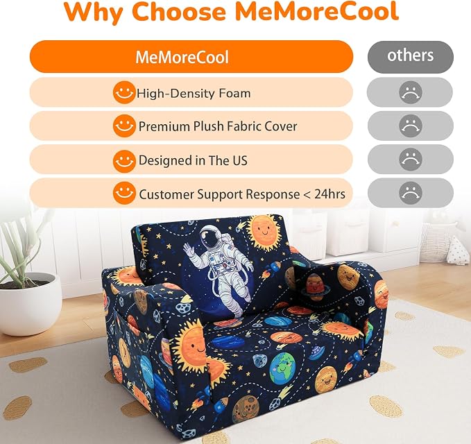 MeMoreCool Folding Kids Couch – 2-in-1 Toddler Sofa Bed & Lounge Chair | - Image 6