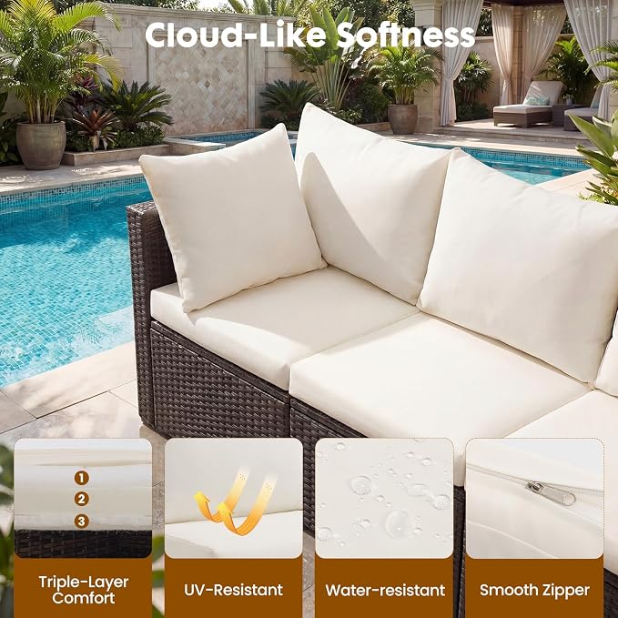 DUMOS 7 Piece Outdoor Patio Sectional Sofa, Modular Wicker Furniture Set - Image 4