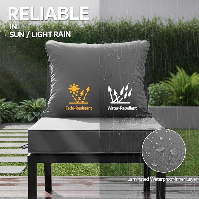 19x19 Inch Patio Chair Cushions Set of 2, Outdoor Furniture Cushions - Image 3