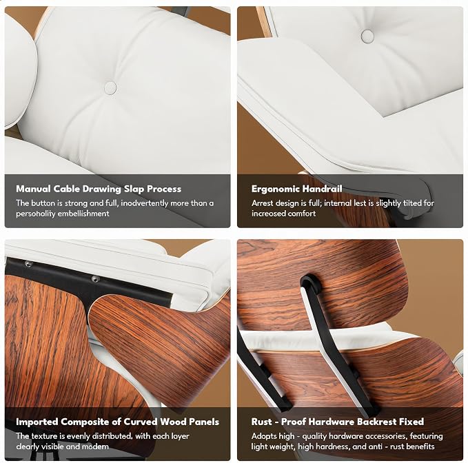 Top Grain Leather, Mid Century Chaise Lounge Chair and Ottoman, Modern Chair - Image 7