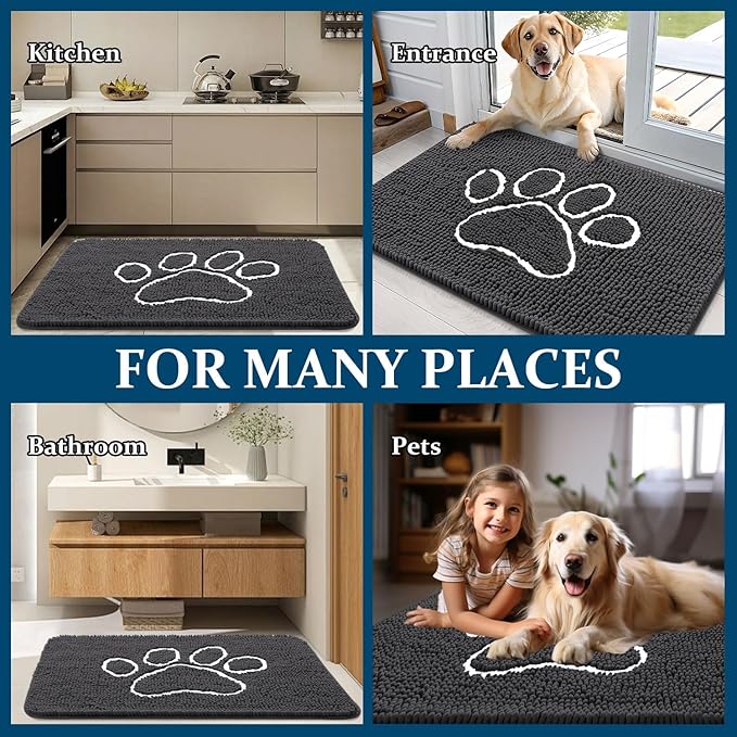 OLANLY Dog Door Mat for Muddy Paws 59x32, Paw Print Design, Absorbs Moisture - Image 8