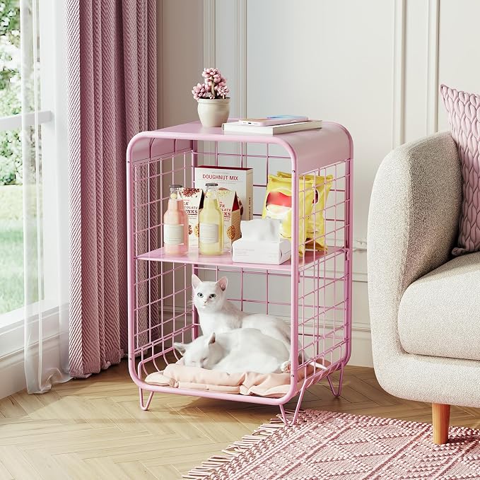 APEXCHASER Cute Kids Pink Nightstand, Metal Side Table, 3 Tier End Table - Image 4
