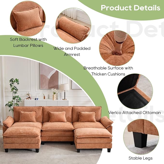 Oprisen 120" Modular Sectional Sofa, Comfy Cloud Couch Sectional Sofa - Image 5