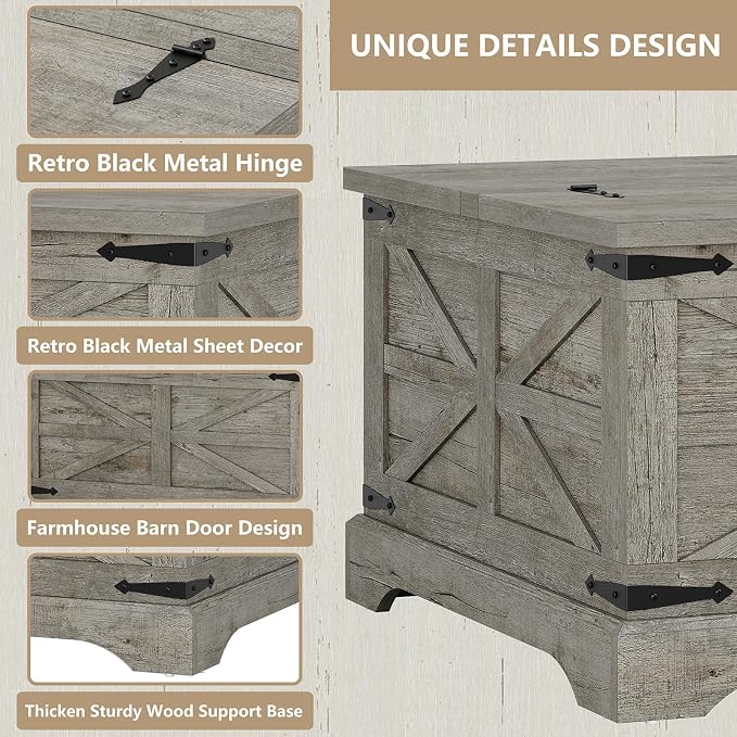 Furnideco Farmhouse Lift Top Coffee Table, Square Wood Center Table - Image 6