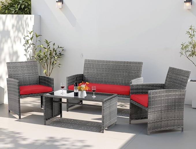 4 Piece Patio Ratten Set Outdoor Furniture Set Wicker Conversation Set by Shintenchi%7CFurnitureMadeforRealLife