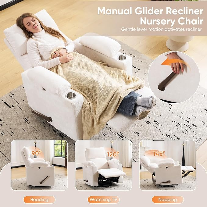 Swivel Rocker Recliner with Adjustable Armrests, Rocking Nursery Chair with - Image 8