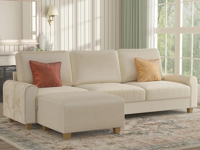 EASE MOOSE Large Seat Velvet L-Shaped Sofa, Soft 4 Seat Couch - Image 3
